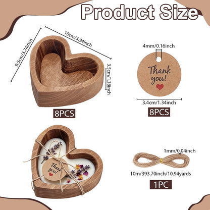 ACRNIGHEET 8 Sets Wood Heart Dough Bowls for Decor, Wood Candle Bowl, Wedding Favors for Guests Thank You Label Thoughtful Gift, Diy Energy Stone Bowl for Bridal Shower Birthday
