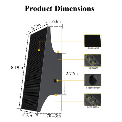SOTTLOT Solar Outdoor Lights, 3000K 700LM Solar Wall Lights Outdoor Up and Down, Dimmable Solar Sconce Lights, IP65 Waterproof Outdoor Solar Lights for Yard Patio Garage Porch, 1pcs