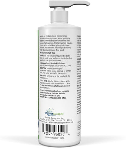 Aquascape Maintain Water Treatment for Koi and Fish Ponds, Easy to Use, Powerful Blend of Beneficial Bacteria, Phosphate Binder, Flocculant, and Detoxifier, 16 Ounce / 473 ml, 96058