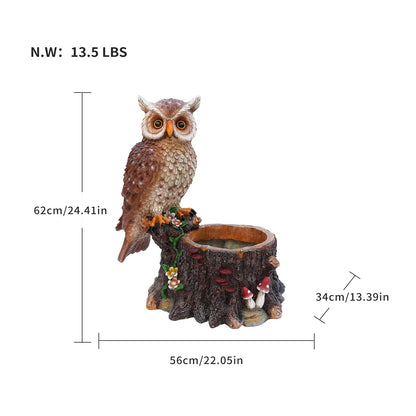 Decorative Owl Flower Pot Resin - Hand-Painted Animal Succulent Planter, Small Bonsai Pot with Drainage, Whimsical Garden Statues for Patio Balcony, Creative Birthday Gift Idea for Women Mom Friends