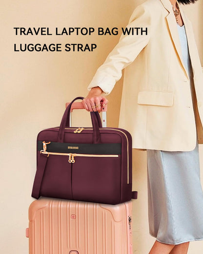 Ferkurn Laptop Bag Case Women Men Computer Bag Compatible with MacBook/HP/LG/Dell, Shoulder Strap Slim Carrying Messenger Briefcase, Wine Red, 17-17.3 Inch