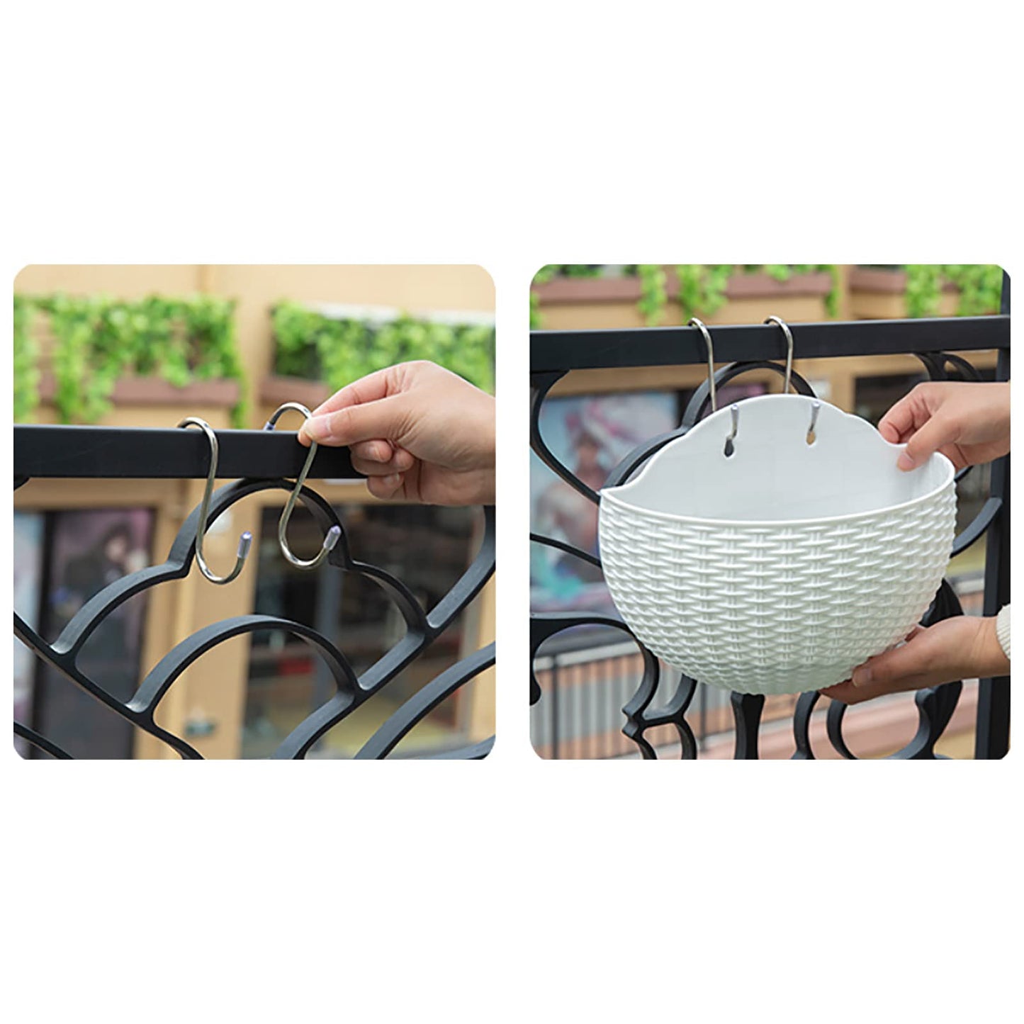 Hanging Planter Pot, Wall and Railing Hanging Planters with S Hooks, Half Round Imitation Rattan European Style Wall Flowerpot Rustic Decorative Flower Basket for Home Balcony(#21 * 16.5cm Brick red)
