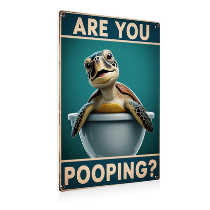 BEASTZHENG Funny Sea Turtle Bathroom Metal Tin Sign – Are You Pooping Turtle Decor, Ocean Theme Wall Art, Tropical Turtle Bathroom Accessories, Sea Life Tin Sign for Restroom