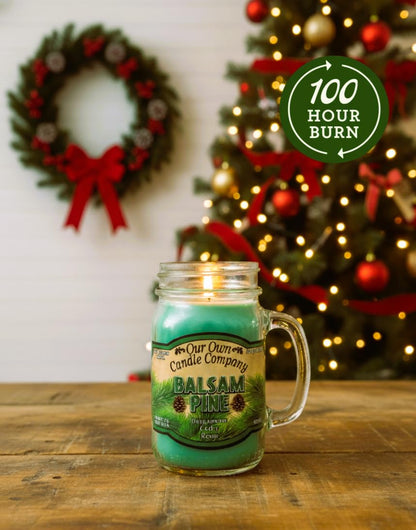 Balsam Pine Scented Mason Jar Candle – 13 oz, Long Lasting 100 Hour Burn, Soy Blend with Lead-Free Wick – Our Own Candle Company