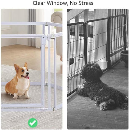 unipaws Clear Acrylic Transparent Dog Playpen, 166” Extra Wide 8 Panels Freestanding Walk Through Dog Gate, Foldable Pet Pen Whelping Cage for Puppy Cats