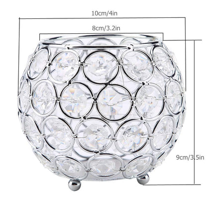Crystal Candle Holder Votive Tealight Candle Holders for Wedding Home Table Decor 10x10x9cm/ 3.9x3.9x3.5in (Silver)