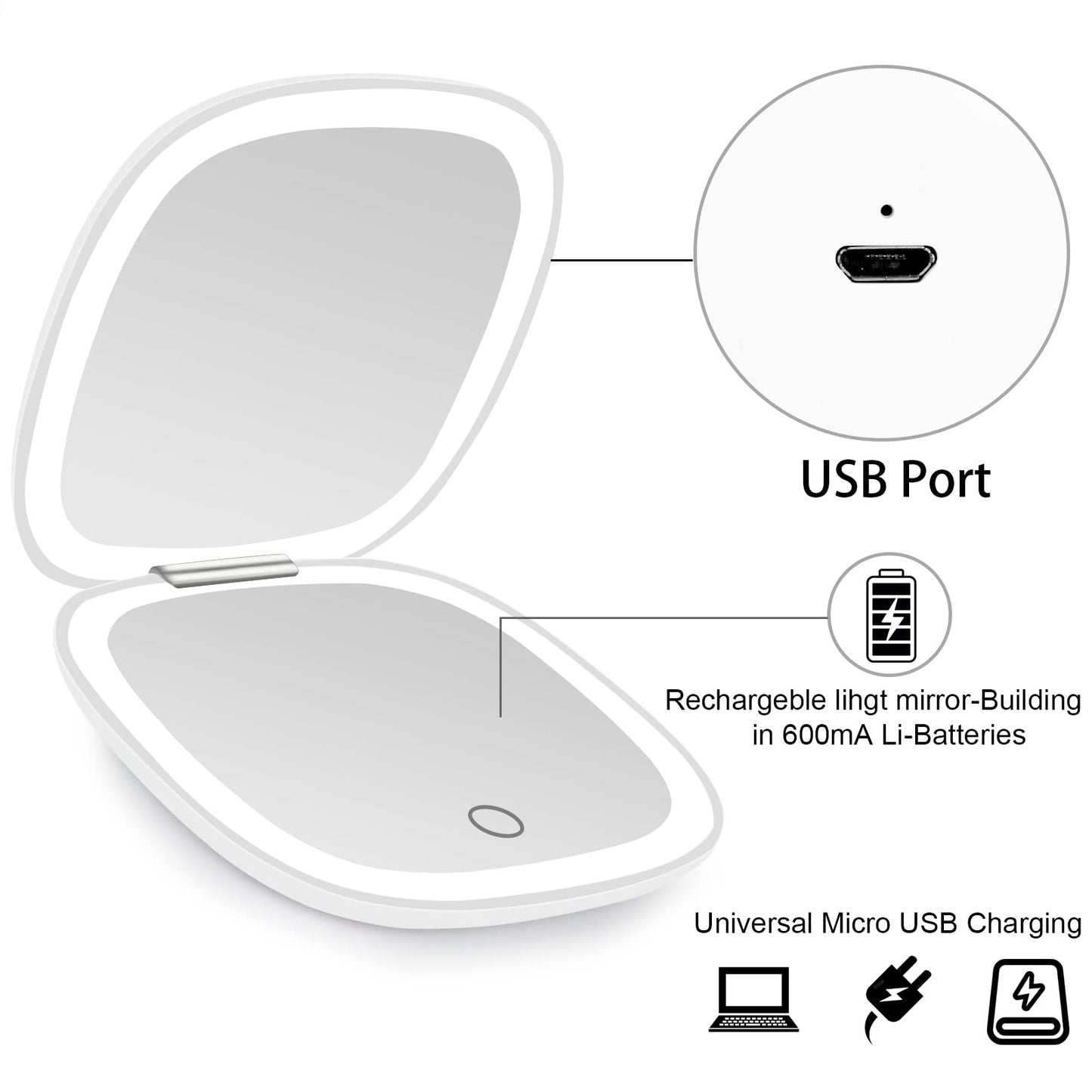 deweisn Compact Mirror, Lighted Travel Makeup Mirror with 1X/10X Magnifying Double Sided Dimmable Portable Pocket Mirror for Handbag, USB Charging(Black)