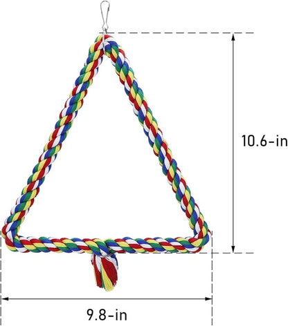 Bird Triangle Rope Swing Colorful Perch Chewing Toy for Parrots Budgie Parakeet Cockatiel Cockatoo (M)