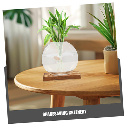 CVUTOVO 2pcs Plant Propagation Station Glass Vases with Wooden Stand, Hydroponic Indoor Plant Terrarium for Home and Office Décor