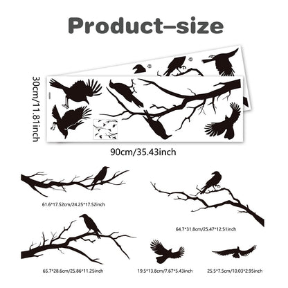 Raven Peel and Stick Wall Stickers - Black Crows, Winter Branches, Halloween Tree Branch Designs - Removable Vinyl Decals