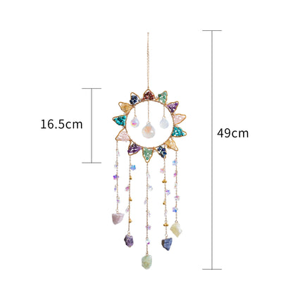 7 Chakra Crystal Sun Catcher Hanging Decor, Rainbow Maker with 3 K9 Crystal Prism Balls & Natural Crystal Stone, Wall and Window Decor Ornament for Home, Bedroom, Balcony, Handmade Gift.