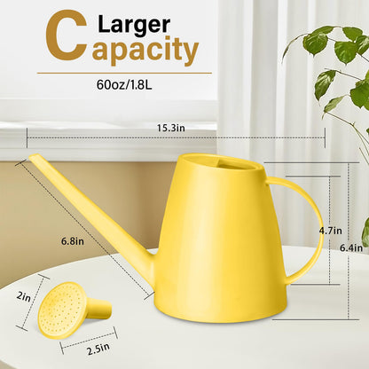 TTAOE GN Plastic Watering Can - for Indoor and Outdoor House Plant Garden - with Long Spout - 1/2 Gallon - Yellow