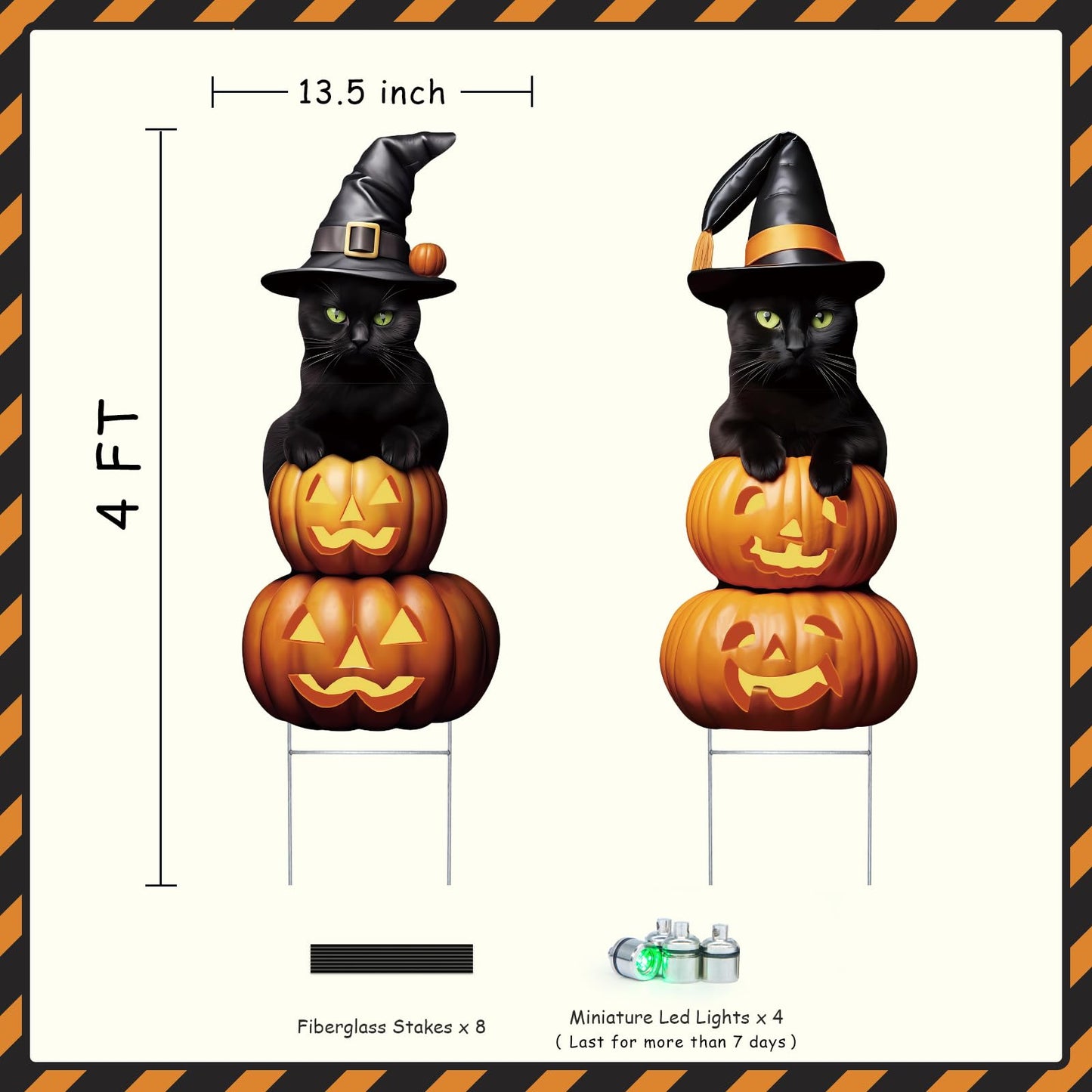 2Pcs 4.0FT Black Cat Halloween Decorations - Plastic Yard Signs With Stakes, Spooky Pumpkin Outdoor Decor, Scary Silhouette With Glow in Dark Eyes for Yard, Lawn, Garden