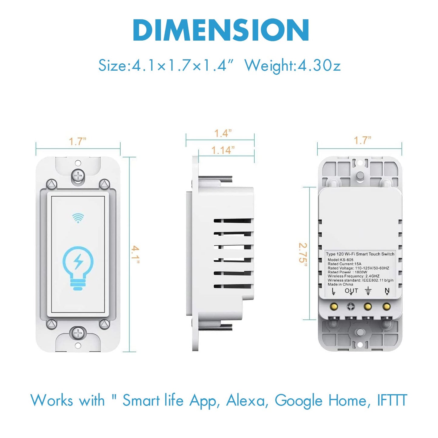 Smart Light Switch, Compatible with Alexa, Google Assistant, IFTTT, WiFi Light, Neutral Wire Required, Schedule Setting APP Remote Control, ETL, No Hub Required (Smart Switch 2pack)