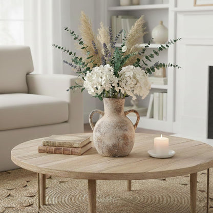 SIDUCAL Rustic Ceramic Farmhouse Flower Vase with 2 Handles, Whitewashed Terra Cotta Vase, Decorative Pottery Flower for Home Decor, Table, Living Room, Shelf Decor, 7.3 Inch, Terra