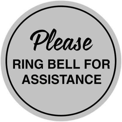 Signs ByLITA Circle Please Ring Bell For Assistance Wall or Door Sign | Easy Installation | Front Desk Reception Sign (Lt Gray) - Medium (10 Pack)