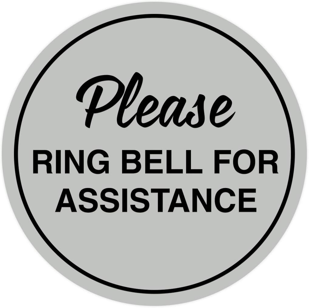 Signs ByLITA Circle Please Ring Bell For Assistance Wall or Door Sign | Easy Installation | Front Desk Reception Sign (Lt Gray) - Small (10 Pack)