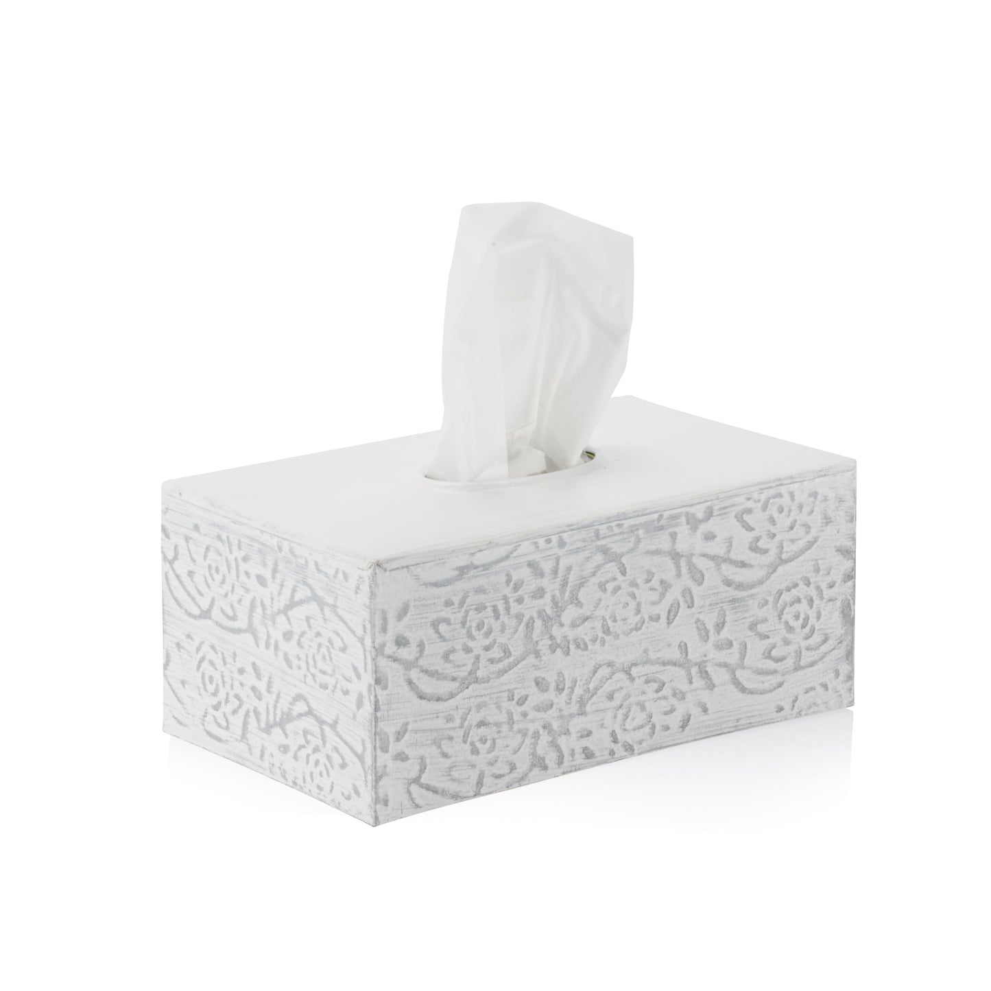 Modern Farmhouse Decorative Tissue Box Holder - Distressed White, Rustic Metal Design for Bathroom