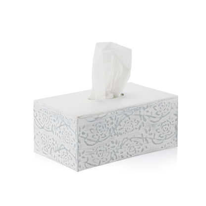 Modern Farmhouse Decorative Tissue Box Holder - Distressed White, Rustic Metal Design for Bathroom