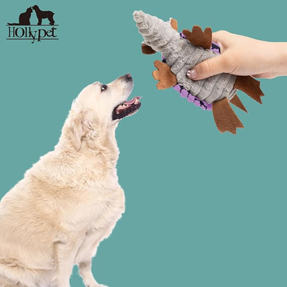 Hollypet Plush Dog Squeaky Toy Stuffed Armadillo Animal Pet Puppy Chew Toys with Clean Teeth for Small Medium Large All Breed Sizes Dogs, Purple, 6 in