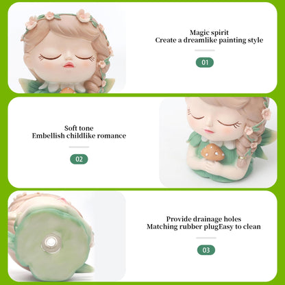 Face Planter Fairy Girl Face Pots for Plants Resin Waterproof Pot with Drainage Hole Small Cute Girl Face Succulent Pots for Indoor Outdoor Plants Tiny Cactus Holding