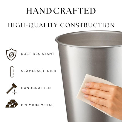 Monarch Abode Metal Bathroom Trash Can – Waste Basket for Bedroom, Office Desk, & Dorm, Handcrafted, Durable Decorative Pewter Small Trash Can Bathroom Garbage Bin Wastebasket