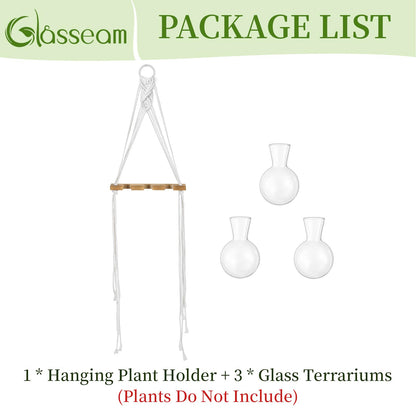 Glasseam Hanging Macrame Propagation Stations: Wall Window Glass Propagation Vases for Hydroponics Plants - Boho Decor Small Plant Terrarium Jars - Gifts for Women Mom Plants Lovers