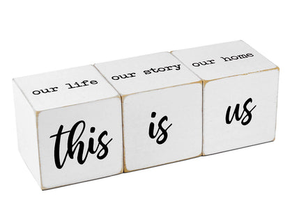 Airrioal This is Us Sign & Our Life Story Home Letter Blocks - Farmhouse Table Rustic Home Decor, TV Stand Dining Room Modern Decorations for Shelf Mantle