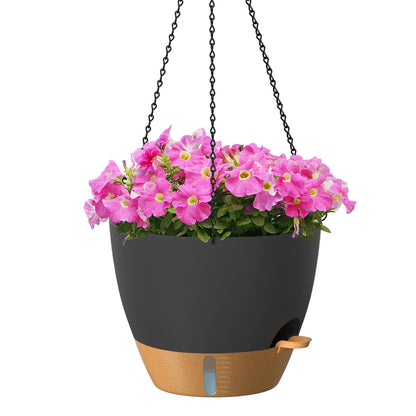 ZMTECH 12 Inch Large Self Watering Hanging Planters for Indoor Outdoor Plants - Water Level Indicator & Removable 60 Oz Reservoir, 1 Pack Plastic Hanging Basket for Window Porch Garden Balcony, Green