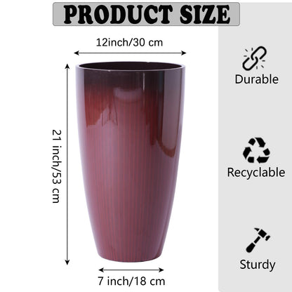 SE SUN-E Large Outdoor Planters with Movable Insert Shelf/Drainage Hole, 21 Inch Black to Scarlet Gradient- Glossy Finish for Indoor Modern House Décor Outdoor Flower Pots