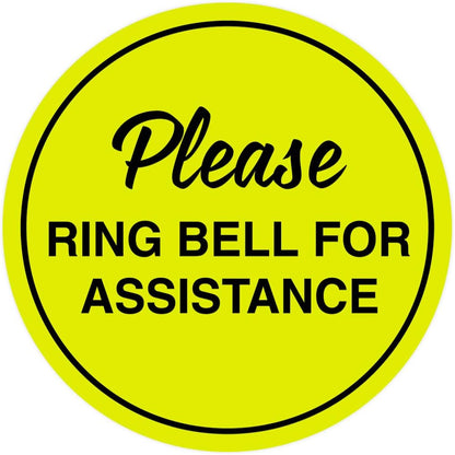Signs ByLITA Circle Please Ring Bell For Assistance Wall or Door Sign | Easy Installation | Front Desk Reception Sign (Yellow/Black) - Medium (10 Pack)