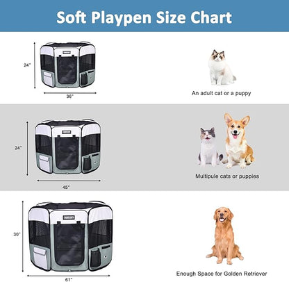 JESPET 61" Pet Dog Playpens, Portable Soft Dog Exercise Pen Kennel with Carry Bag for Puppy Cats Kittens Rabbits,Shale Green