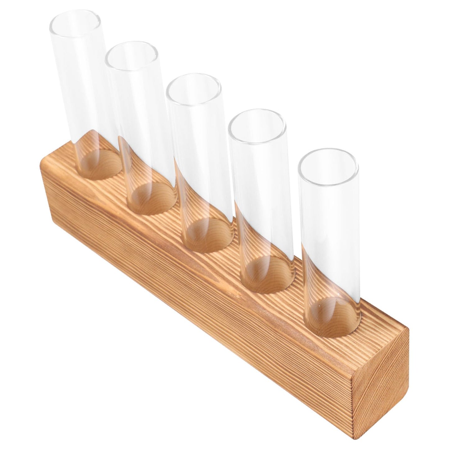 minkissy Hydroponic Plant Vase Glass Planter with 5-Hole Wooden Stand for Indoor Desktop Terrarium and Plant Propagation Home Office Décor