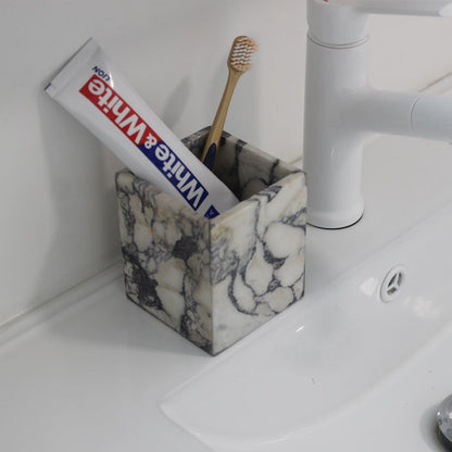 Genuine Calacatta Viola Marble Toothbrush Holders for Bathroom, Natural Marble Makeup Brush Holder Countertop Organizer
