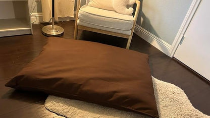 Natural Cotton Canvas Dog Bed – Raw Cotton Filled Pet Cushion Insert, Breathable Eco-Friendly Dog Mattress, Durable Washable Cover with Zipper (Dark Brown, Small 36"x22"x3")