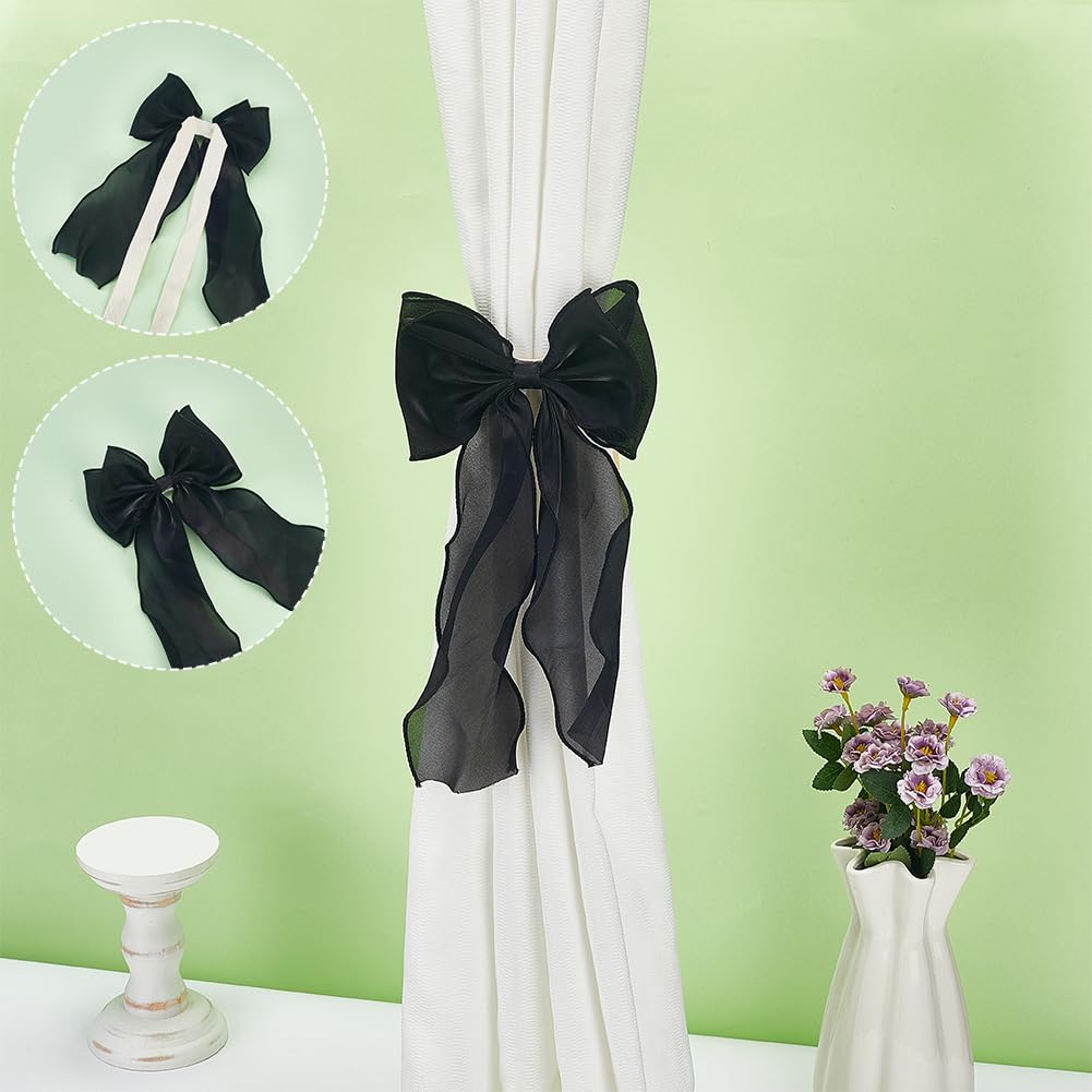 HOBBIESAY 4PCS Bow Curtain Tiebacks Fairy Fabric Curtain Tie Straps Bow Curtains Tiebacks Lace Bowknot Curtains Holdbacks Elegant Lace Drapery Holdbacks Tie Rope for Home Office Hotel Pink