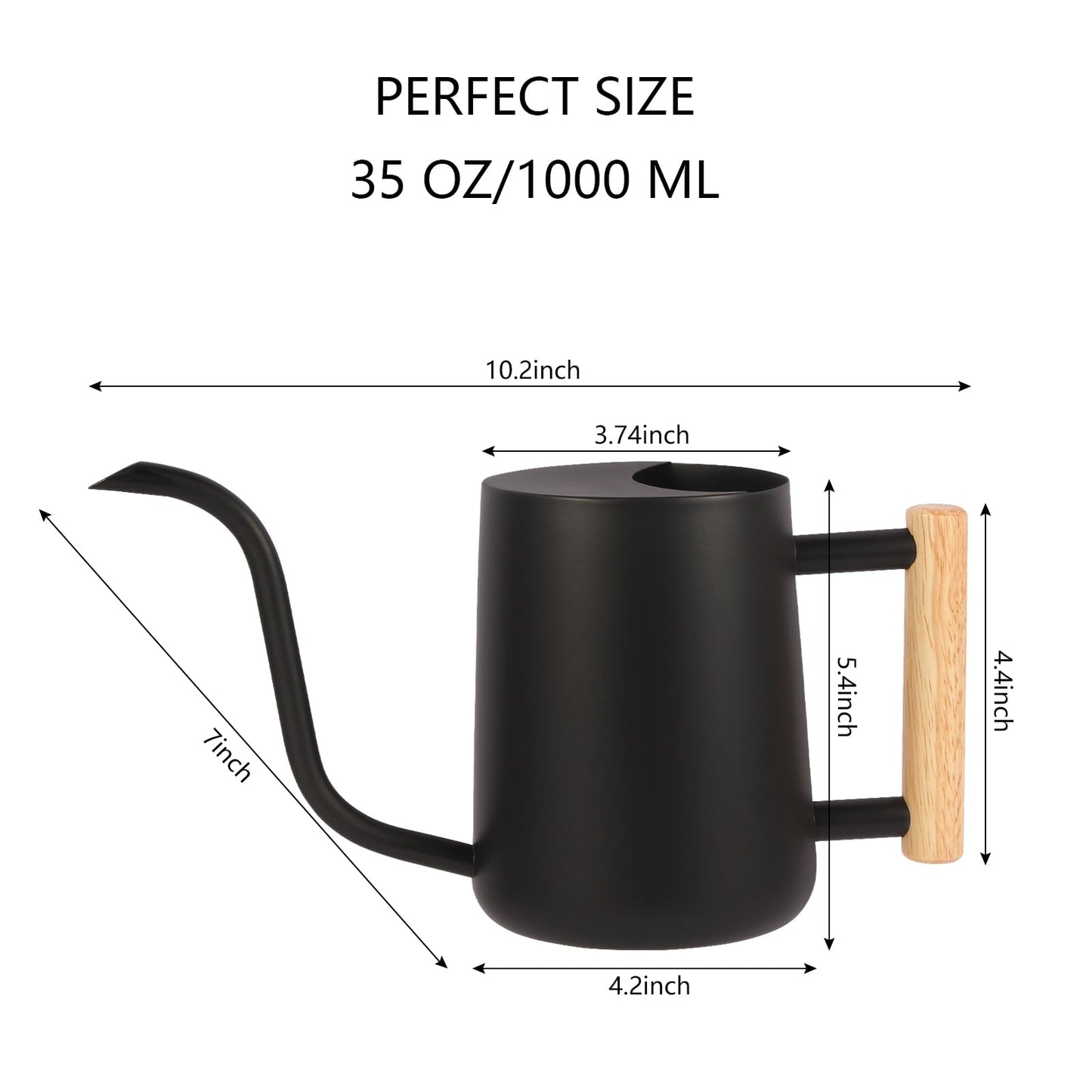 GUKJOB Plant Watering Can,35oz Metal Watering Can,Stainless Steel Indoor Plants with Long Curved Spout,Small Bonsai Outdoor Garden Modern Decorative(Black)