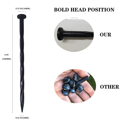 Asoleo 50-Pack Spiral Nylon Landscape Anchoring Spikes,8 Inch Garden Landscape Spikes for Weed Barrier, Artificial Turf Black
