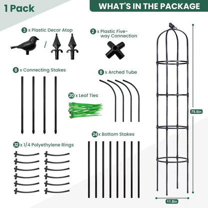 Garden Obelisk Trellis for Climbing Plants Outdoor, 6.3 ft Tall Trellis for Roses Clematis Jasmine Ivy Flower Light Climbing Vines Potted Plant Support, Patio, Yard, Black, 2PCS