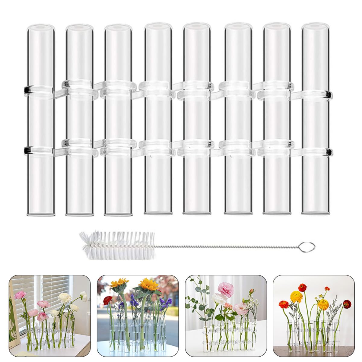 BESPORTBLE Test Tube Glass Vases for Flowers 8pcs Large Hydroponic Plant Terrariums with Brush Home Décor Propagation Station for Living Room Desk