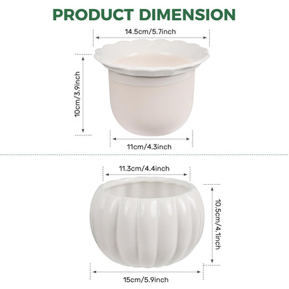 BUYMAX African Violet Pots, 6 inch Pumpkin-Style Ceramic Easy Self Watering Plant Pot for Busy Plant Lovers, Automatically Absorb Appropriate Amount of Water, Flower Pot Indoor-Plants Not Included