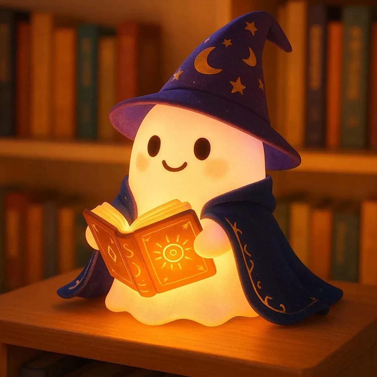 MYSNKU Halloween Ambiance Lamp – Cute Ghost Reading Book Night Light, Suitable for Indoor Party & Spooky Outdoor Halloween Decoration (Magic Book)