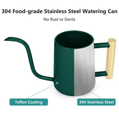 Watering Can Indoor Plants, 35 oz/1000 ml Metal Stainless Steel Watering Can Pot with Long Spout for Indoor House Plants Bonsai Outdoor Garden Flower Decorative (Alpinegreen)