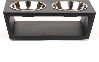 4" Tall Elevated Dog Bowls for Small Dogs, Food and Water Bowl Set by Pawfect Pets (Black)