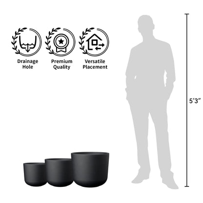 Kante Round Concrete Planter, 13.2 Inch Dia Classic Style Large Plant Pot with Drainage Hole for Indoor & Outdoor Plants, Ideal for Home, Patio, Garden, Black