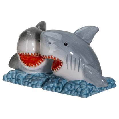Pacific Giftware Sharks on the Sea Salt and Pepper Shakers Set Ceramic Ocean-Themed Tabletop Seasoning Set Fun Coastal Marine Life Kitchen Decor 2.5"H