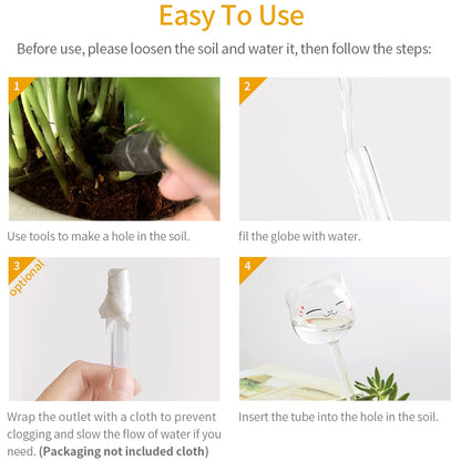KiKiHeim Automatic Plant Waterer Globes Self Watering Planter Insert Devices System, Hand Blown Clear Glass Water Bulbs for Indoor&Outdoor, 6.4oz/190ml Capacity, 3 Cats
