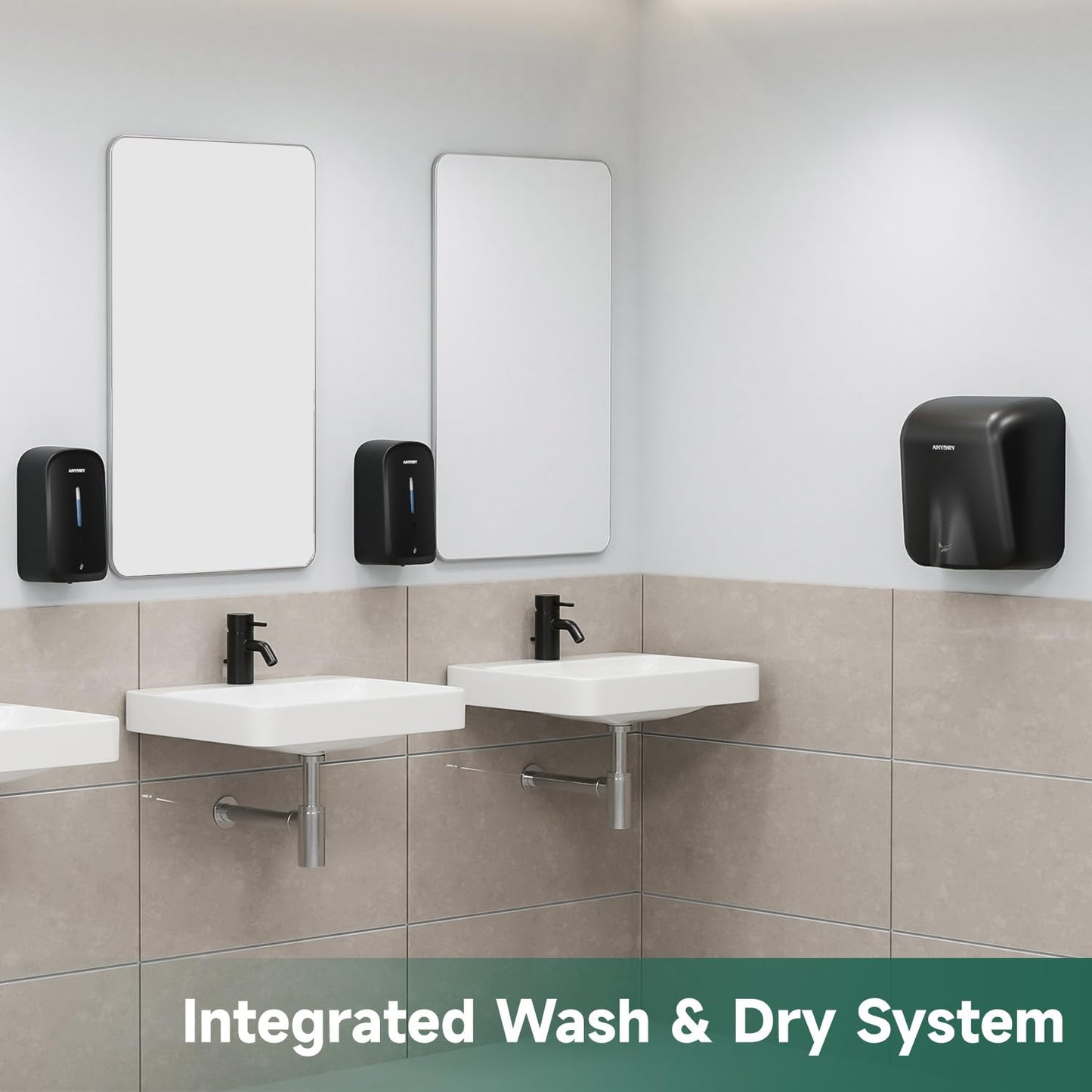 anydry Commercial Automatic Soap Dispenser Large 34oz/1000ml Capacity Wall-Mounted Touchless Liquid Dispenser for High-Traffic Restrooms, Offices, Hospitals Model AD1220S Black