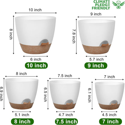 QRRICA 10/9/8/7.5/7 Inch Self Watering Pots and 2 Pack 23.6 Inch Plant Umbrellas for Outdoor Plants