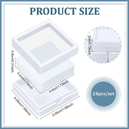 BENECREAT 24Pcs White Gemstone Display Box, 2x2x0.8Inch Jewelry Box Container with Clear Top Lids for Gems, Festival Wedding Jewelry Packaging